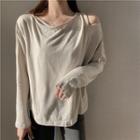 Cut-out Long-sleeve T-shirt Gray - One Size