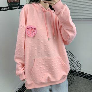 Lettering Patch Heart Embossed Hoodie