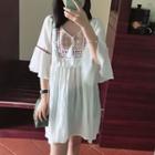 Embroidered Flutter-sleeve Tunic