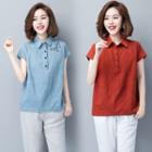 Embroidered Lapel Short-sleeve Shirt