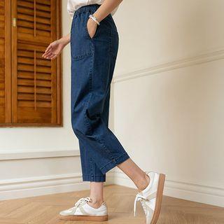 Band-waist Cropped Baggy Jeans