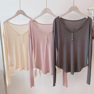 Button Long Sleeve Thin T-shirt