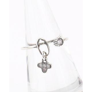 Cross-charm Silver Open Ring