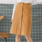 Single-breasted Corduroy A-line Skirt