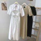 Cutout Open-back Round-neck Ruffle A-line Shirtdress