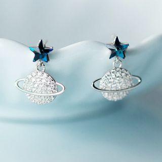 925 Sterling Silver Rhinestone Saturn Earrings 1 Pair - S925 Silver - One Size
