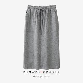 High-waist Plain Pocket A-line Skirt