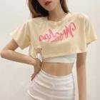 Set: Short-sleeve Lettering Cropped T-shirt + Camisole