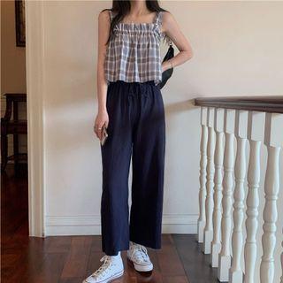 Plaid Cropped Camisole Top / Plain Wide-leg Pants