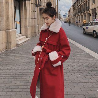Fleece Panel Button-up Long Coat