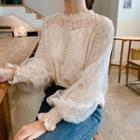 Mesh Overlay Lace Trim Blouse