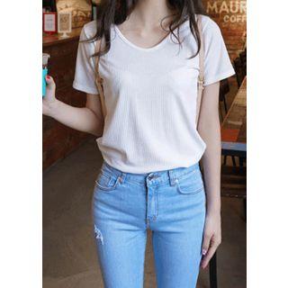 Shor-sleeve Ribbed T-shirt