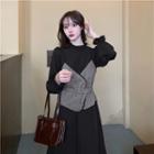 Set: Wrap Camisole Top + Long-sleeve Midi A-line Dress