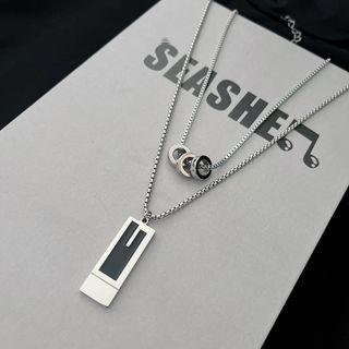 Tag Pendant Stainless Steel Layered Necklace Silver - One Size