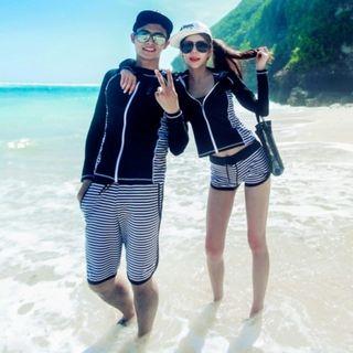 Couple Matching Set: Stripe Rashguard + Swim Shorts