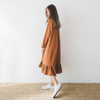 Slit Ruffle-hem Long Pullover Dress