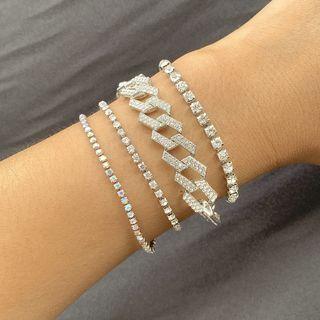 Set Of 4: Layered Rhinestone Bracelet 0588 - Silver - One Size