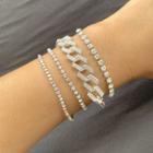Set Of 4: Layered Rhinestone Bracelet 0588 - Silver - One Size