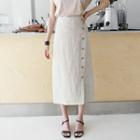 Buttoned Linen H-line Long Skirt