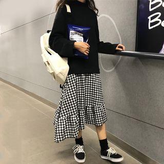Mock Two-piece Plaid Panel Midi A-line Pullover Dress As Shown In Figure - One Size