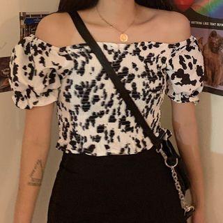 Off-shoulder Cow-print Top As Shown In Figure - One Size