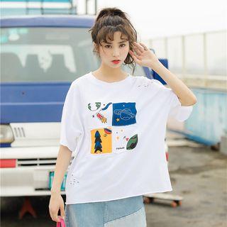 Planet Applique Elbow Sleeve T-shirt