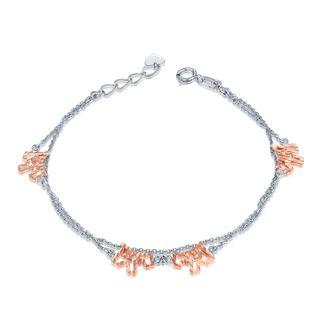 14k Rose And White Gold Diamond Cut Puppy Dog Bracelet (17.5cm)