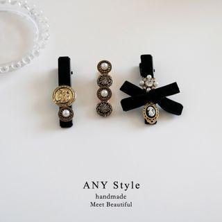 Faux Pearl / Coin / Velvet Bow Hair Clip