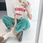 Letter Print Fleece-lined T-shirt