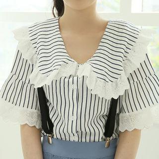 Laced Striped Capelet Blouse