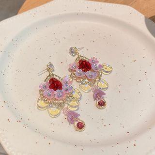 Rhinestone Floral Drop Earring 1 Pair - Pink & Red - One Size