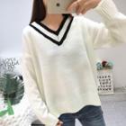 V-neck Knit Sweater White - One Size
