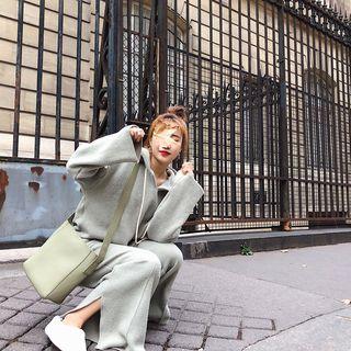 Set: Hooded Sweater + Wide-leg Pants Mint Green - One Size