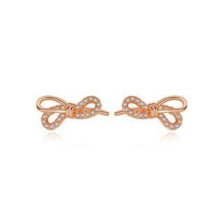 Sterling Silver Plated Rose Gold Fashion Simple Ribbon Stud Earrings With Cubic Zirconia Rose Gold - One Size