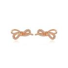 Sterling Silver Plated Rose Gold Fashion Simple Ribbon Stud Earrings With Cubic Zirconia Rose Gold - One Size
