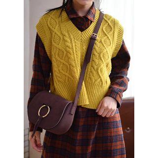 V-neck Wool Blend Cable-knit Vest
