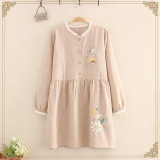 Flower Embroidered Dress Khaki - One Size