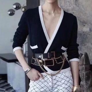 Contrast Trim Cardigan White Trim - Black - One Size