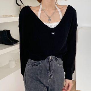 Lettering V-neck Sweater / Camisole Top