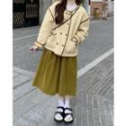 Round Neck Contrast Trim Fleece Jacket / Midi A-line Skirt