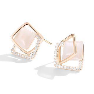 Square Cat Eye Stone Rhinestone Earring 1 Pair - Rose Gold - One Size