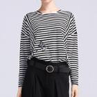 Long-sleeve Embroidery Striped T-shirt
