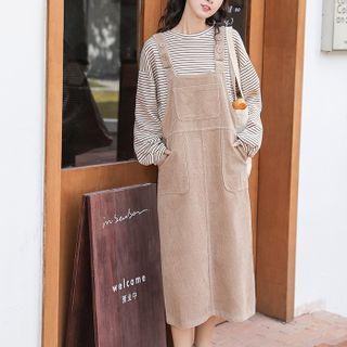 Striped Sweatshirt / Corduroy Overall Dress