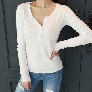 Frayed-edge Ribbed Henley