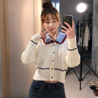 Detachable Collar Rib-knit Cardigan