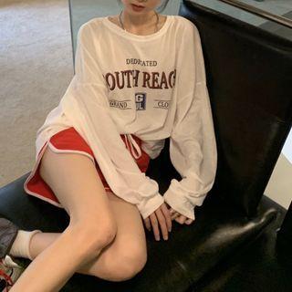 Long Sleeve Lettering Print Oversized T-shirt White - One Size