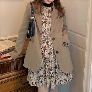 Plain Blazer / Long-sleeve Floral Print Mini Dress