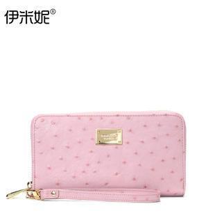 Genuine Leather Ostrich-grain Long Wallet