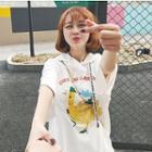 Printed 3/4-sleeve Hooded Long T-shirt