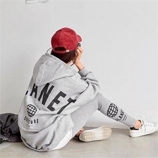Set: Dolman-sleeve Layered Printed Hoodie + Sweatpants